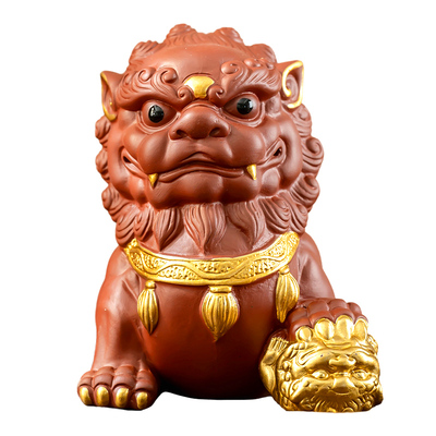 故宫石狮紫砂茶宠摆件精品可养