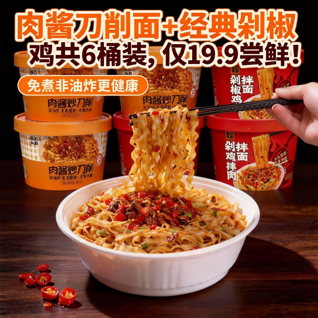 六桶装剁椒鸡肉拌面拌面条泡面整箱方便面炸酱早餐速食品夜宵宿舍