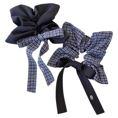 韩系牛仔格子方巾大肠发圈