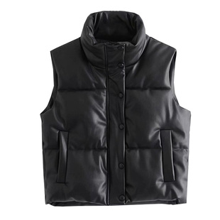 CCA自制高街大牌RO暗黑仿皮PU棉服夹克短款收腰立领面包棉衣马甲