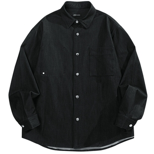 太平鸟男装 休闲衬衫2025秋季新款丝光牛仔衬衫阔版时尚男士衬衫