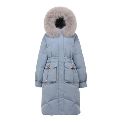 过膝长款宽松羽绒服女白鸭绒连帽