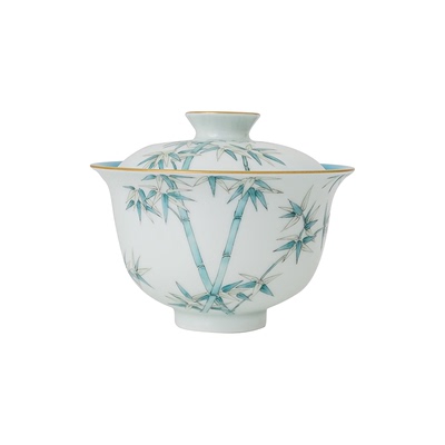 松石绿珐琅彩青竹盖碗