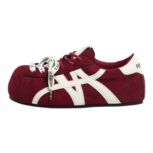 F21加绒红色德训鞋子女款2026新款秋冬季内增高小个子大头泡芙鞋