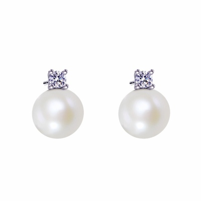 纯银王妃款闪钻施家珍珠耳钉耳环