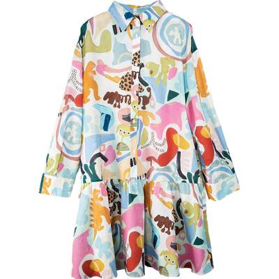 谜底花色连衣裙长袖女2025春季新品复古印花宽松中长裙251ML5003