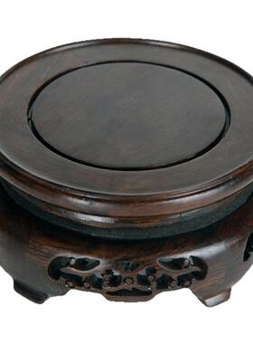 徐州花盆鱼缸木托盘黑酸枝木座摆件花实木圆形底座托盘工艺品镂空