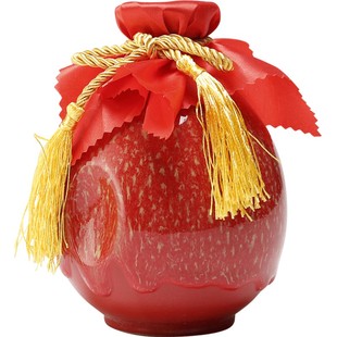 1斤陶瓷土陶小酒壶 婚庆酒瓶结婚用喜酒红色装酒容器空酒瓶酒坛子