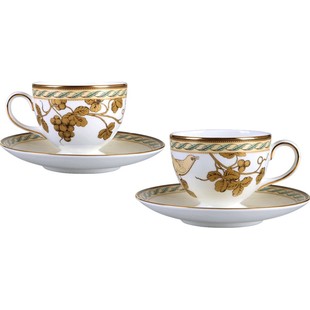 Wedgwood威基伍德金黄雀鸟骨瓷2杯2碟茶杯碟欧式茶咖啡具配WMF勺
