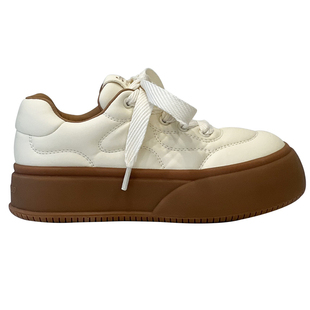 【清仓特价】团团 2025春真皮圆头厚底增高可爱大头面包鞋板鞋女