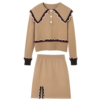 DIDDIMODA 翻领毛衣+撞色上衣半裙套装
