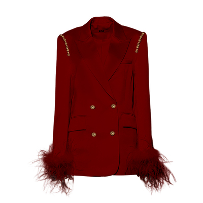 DPLAY2025年冬季新款红色女100羊毛时尚本命年圣诞双面呢大衣外套