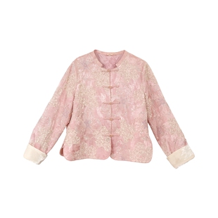 布符新中式「粉绡法式刺绣弧摆开衩外套」2026年春季新品一字扣女