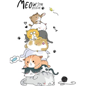 温馨叠猫猫门贴儿童房卡通卧室贴纸墙贴宿舍走廊房间装饰贴画自粘