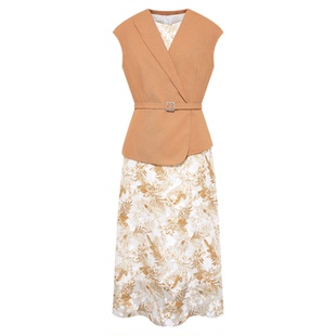 【花下醉】粉蓝衣橱2025夏新款职场通勤烧花解构外衫连衣裙套装女