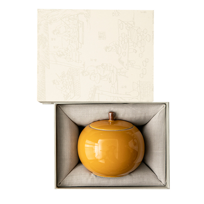 帝王黄陶瓷茶叶罐小单罐礼盒定制