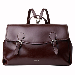 OMENTAR欧蒙特萌鱼双肩包女小众新款真皮通勤斜挎大容量邮差包包