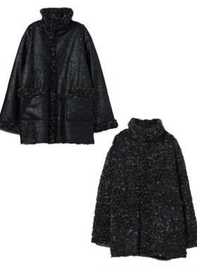 JEANASIS大衣女2025冬季新款立领休闲宽松两穿环保皮草上衣579108