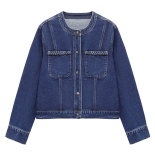 Basic House/百家好简约双口袋链条撞色设计秋冬新款休闲牛仔外套