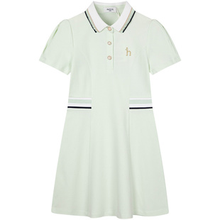 hazzys哈吉斯童装女童连衣裙2025夏新丝光长绒棉polo裙
