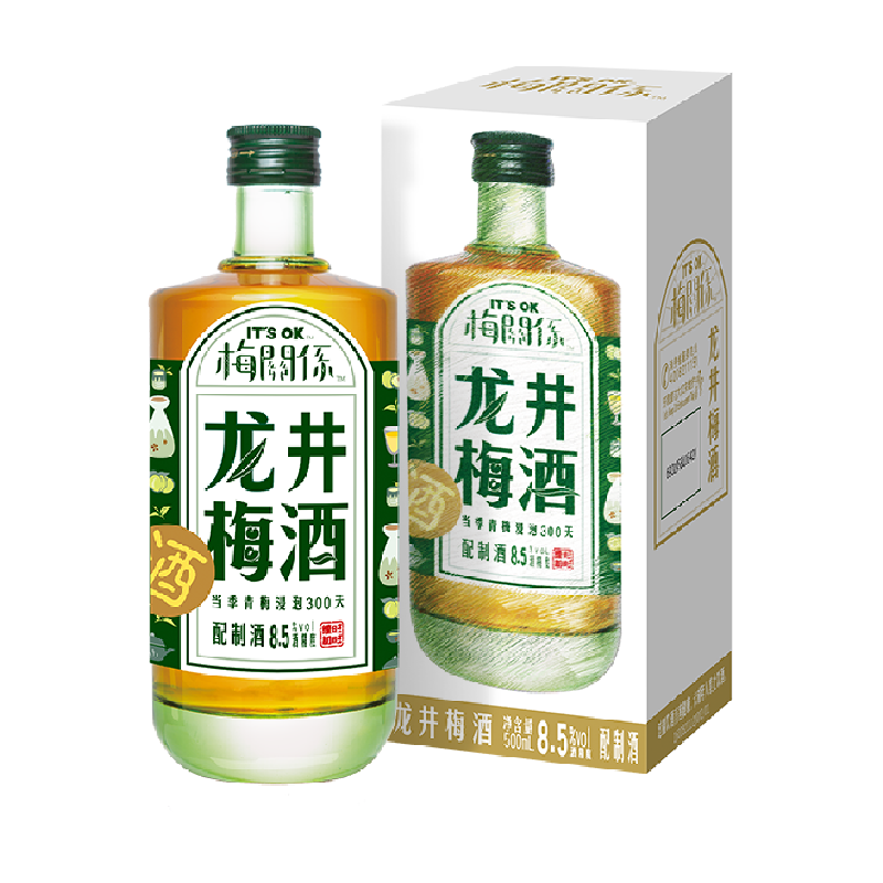 旺旺梅闗系龙井梅酒绿茶果酒500ml瓶装低度酒8.5度