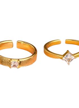 法式轻奢拉丝方形锆石开口女戒