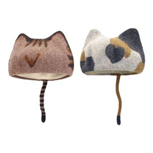 设计师款秋冬羊毛呢猫耳朵贝雷帽甜美可爱保暖百搭拍照蓓蕾帽子女