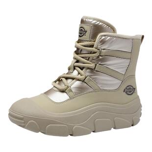 Dickies雪地靴女冬季加厚保暖全绒里棉鞋女户外防滑香槟金短靴子