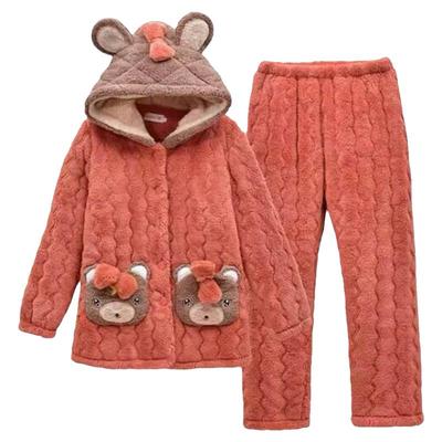 网红口袋熊珊瑚绒夹棉保暖睡衣套