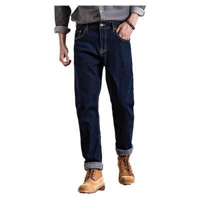 火山岩加绒冬季深蓝色牛仔裤