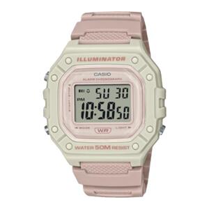 卡西欧手表女CASIO W-218HC-4A2 淡粉色运动学生防水小方块电子表