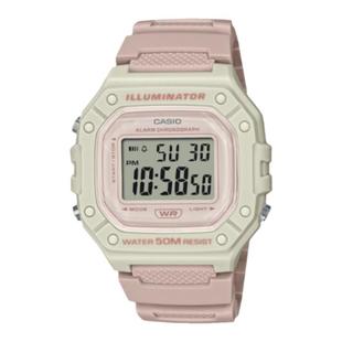 卡西欧手表女CASIO W-218HC-4A2 淡粉色运动学生防水小方块电子表