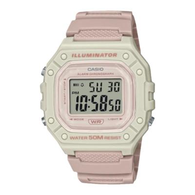 卡西欧手表女CASIO W-218HC-4A2 淡粉色运动学生防水小方块电子表