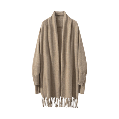 高档流苏带袖大披肩100%纯山羊绒