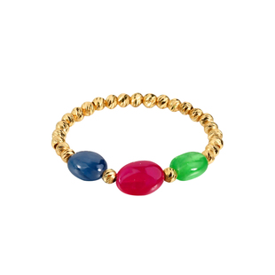 若华珠宝三生环 素面红蓝宝石戒指女18K金沙弗莱彩宝弹力尾戒定制