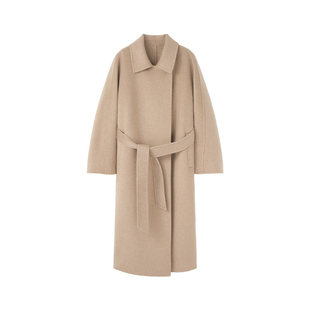 小禾顶奢【14.5大衣】100山羊绒垂感飘腰带气场全开双面羊绒大衣