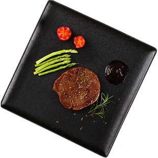 牛排刀叉盘子套装创意家用黑色早餐盘西餐盘陶瓷碟子欧式牛扒餐具