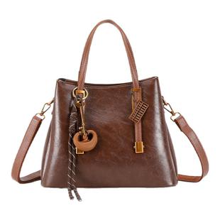 大容量女士手提包包女2025新款高级感油蜡牛皮真皮女包斜挎托特包