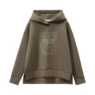 23区日系秋冬季通勤宽松混纺空气棉连帽套头卫衣针织外套商场同款