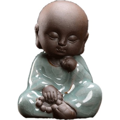 花宠小摆件茶宠哥窑小和尚花盆