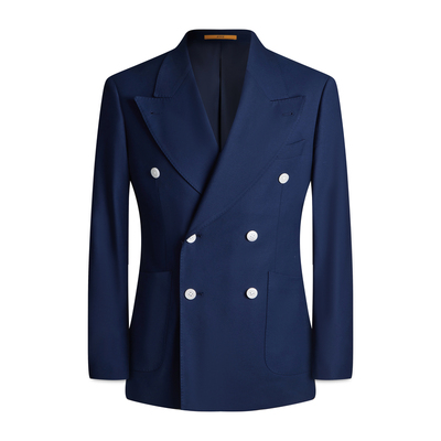 平圆方中布雷泽西装海军蓝双排扣