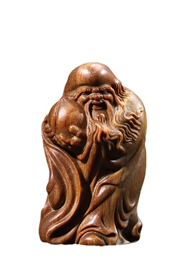 天然绿檀木雕寿星摆件手把件挂件