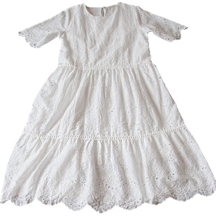 2018夏季新款韩国刺绣花镂空纯棉白色连衣裙子长裙沙滩裙礼服仙女