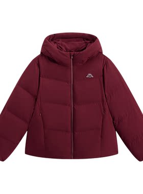 Kappa卡帕女装2025冬季新款简约百搭保暖刺绣连帽羽绒服K0F82YY27