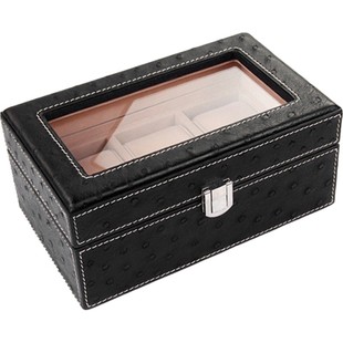 聚变纯手工皮具高端定制黑色鸵鸟皮三只装真皮表盒首饰收纳盒