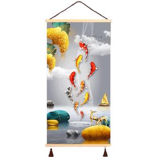 鲤鱼九鱼聚财入户玄关走廊挂画现代装饰画九鱼风水招财玄关装饰画