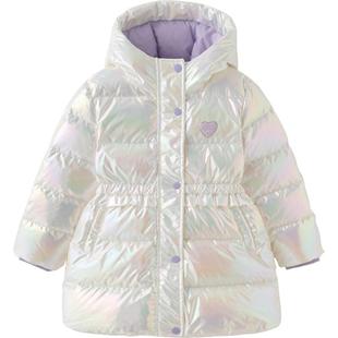 戴维贝拉女童中长款羽绒服中大童连帽外套2026冬新款儿童洋气上衣