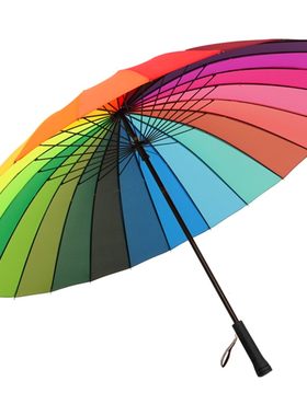 七彩24骨抗风伸缩塑料壳长柄雨伞