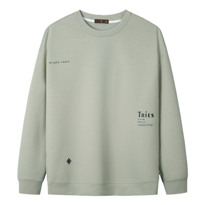 才子男装圆领卫衣男士2025春季新款宽松弹力刺绣休闲套头无帽上衣