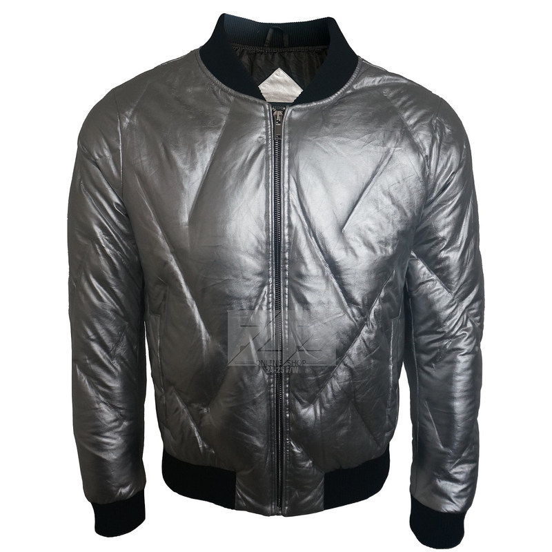 国潮亮银色仿皮羽绒服羽绒夹克面包服刺绣灰鸭绒MA1 Silver MA-1